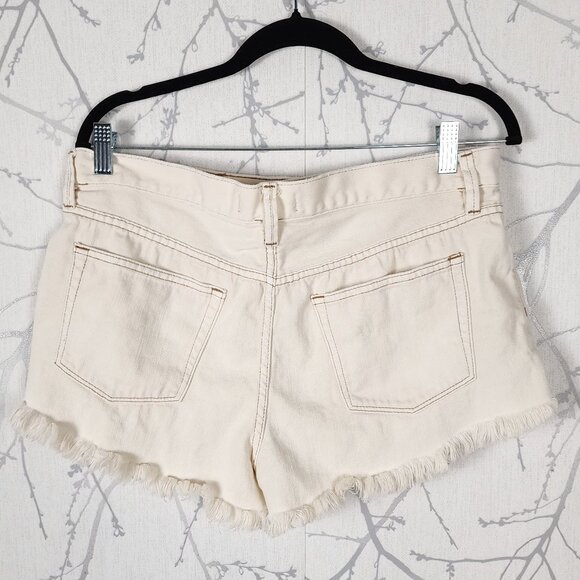 We The Free White Ivory Distressed High Rise Denim Shorts - Picture 5 of 7